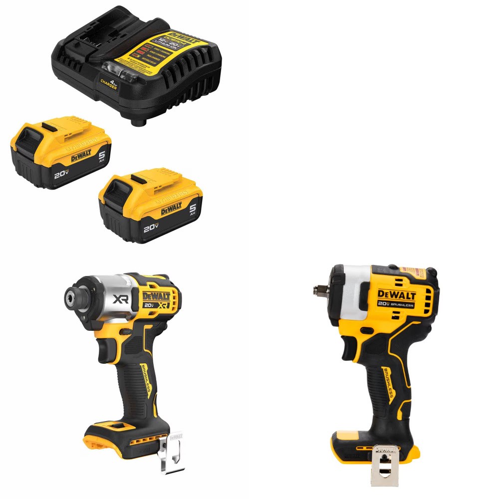 DeWalt DCB205-2C 20V 5Ah Battery Kit W/ FREE DCF845B Impact Driver and FREE DCF913B 3/8" Impact Wrench