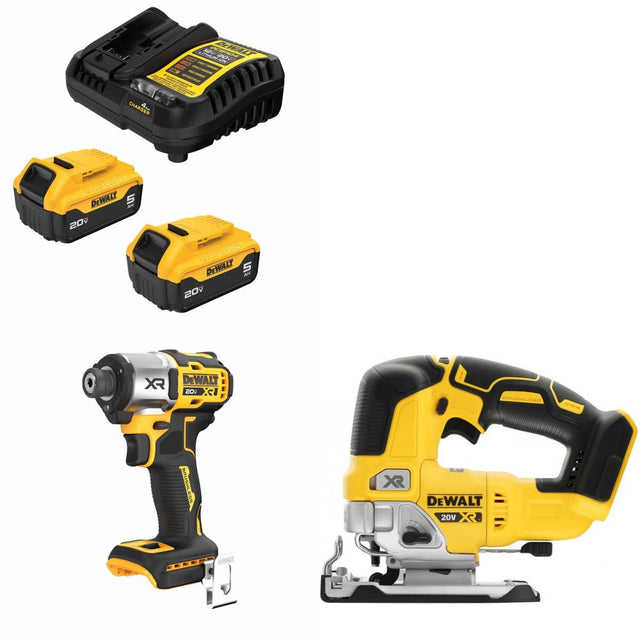 DeWalt DCB205-2C 20V Battery Kit W/ FREE DCF845B Impact Driver and FREE DCS334B Jig Saw