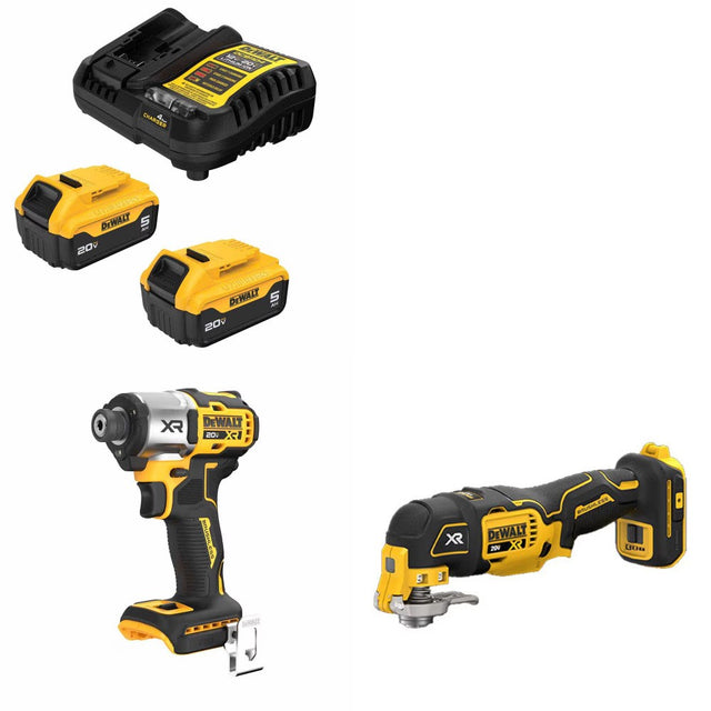 DeWalt DCB205-2C 20V Battery Kit W/ FREE DCF845B Impact Driver and FREE DCS356B Multi-Tool