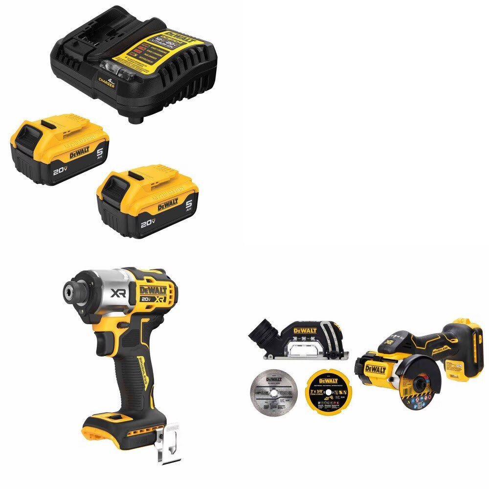 DeWalt DCB205-2C 20V 5Ah Battery Kit W/ FREE DCF845B Impact Driver and FREE DCS438B 3" Cut-Off Tool