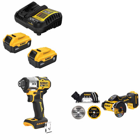 DeWalt DCB205-2C 20V 5Ah Battery Kit W/ FREE DCF845B Impact Driver and FREE DCS438B 3" Cut-Off Tool
