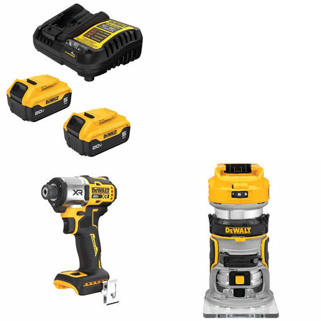 DeWalt DCB205-2C Battery Kit W/ FREE DCF845B Impact Driver and FREE DCW600B Router