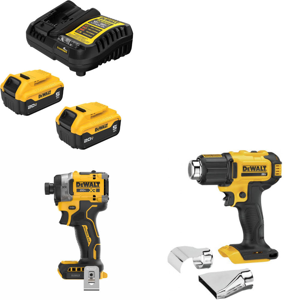 DeWalt DCB205-2C 20V Starter Kit W/ DCF860B 20V Impact Driver & Heat Gun, Bare