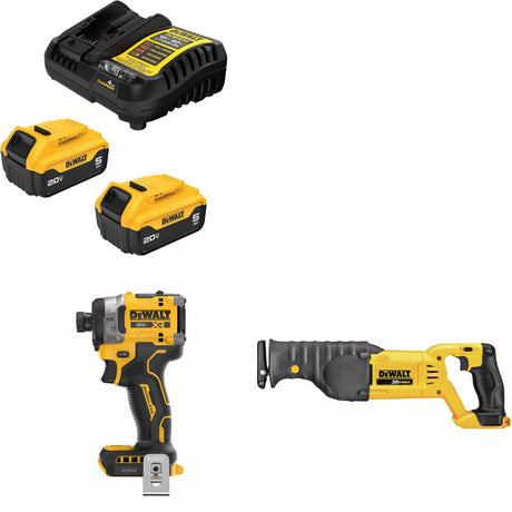 DeWalt DCB205-2C 20V Starter Kit W/ DCF860B 20V Impact Driver & Recip Saw, Bare