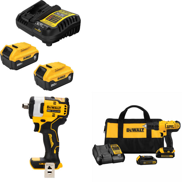 DeWalt DCB205-2C 20V Starter Kit W/ DCF911B 20V Impact Wrench & Drill/Driver Kit