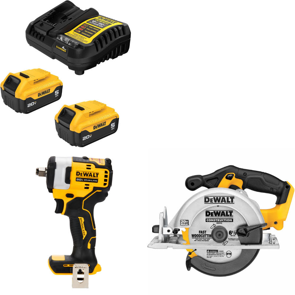 DeWalt DCB205-2C 20V Max Starter Kit W/ DCF911B 20V Impact Wrench & Circ Saw