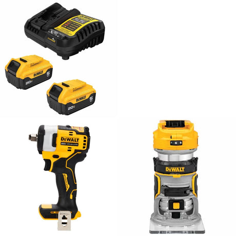 DeWalt DCB205-2C Battery Kit W/ FREE DCF911B Impact Wrench and DCW600B Router