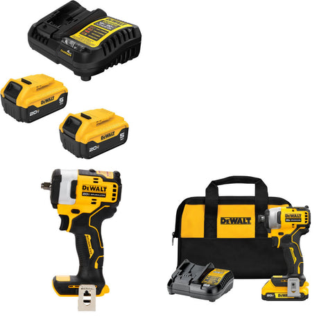 DeWalt DCB205-2C 20V Starter Kit W/ DCF913B Impact Wrench & Impact Driver Kit