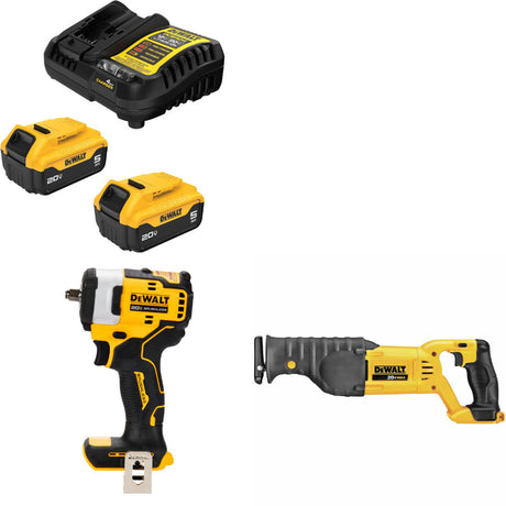 DeWalt DCB205-2C 20V Starter Kit W/ FREE DCF913B 20V Impact Wrench & Recip Saw