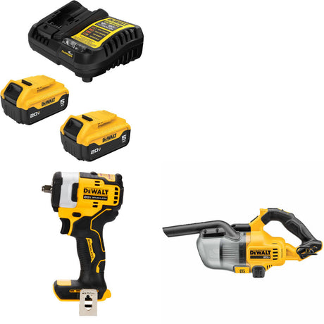 DeWalt DCB205-2C 20V Max Starter Kit W/ DCF913B 20V Impact Wrench & Vacuum, Bare