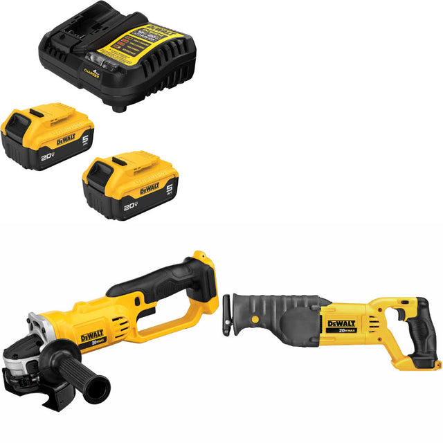 DeWalt DCB205-2C 20V Starter Kit W/ FREE DCG412B 20V Cut-Off Tool & Recip Saw