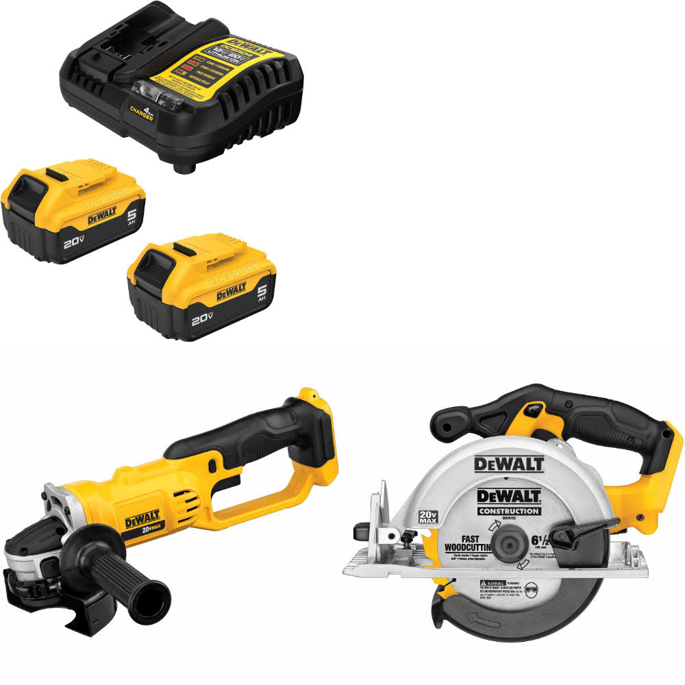 DeWalt DCB205-2C 20V Starter Kit W/ FREE DCG412B 20V Cut-Off Tool & Circ Saw