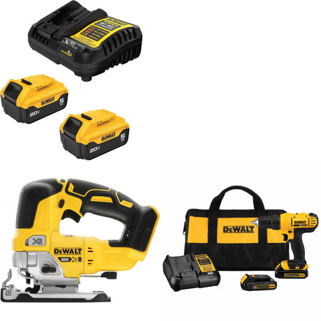 DeWalt DCB205-2C 20V Max Starter Kit W/ DCS334B 20V Jig Saw & Drill/Driver Kit