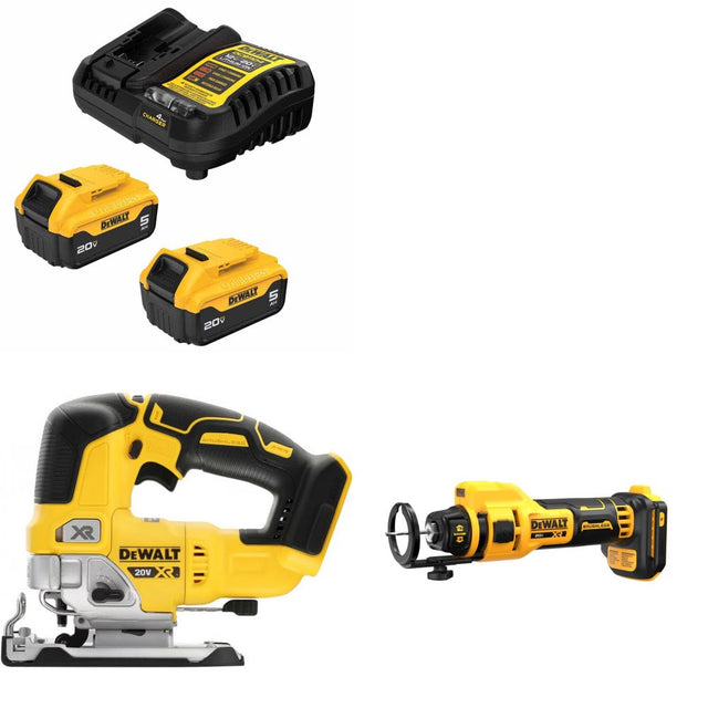 DeWalt DCB205-2C 20V 5Ah Battery Kit W/ FREE DCS334B Jig Saw and FREE DCE555B Cut-Out