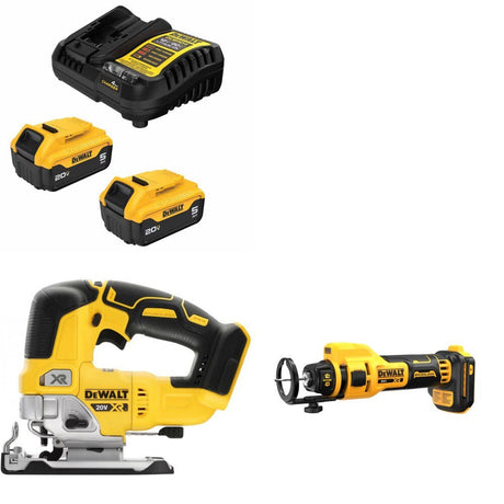 DeWalt DCB205-2C 20V 5Ah Battery Kit W/ FREE DCS334B Jig Saw and FREE DCE555B Cut-Out