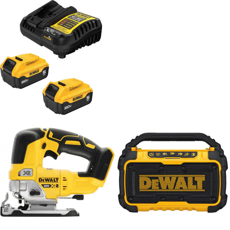 DeWalt DCB205-2C 20V Max Starter Kit W/ DCS334B 20V Jig Saw & 12V/20V Speaker