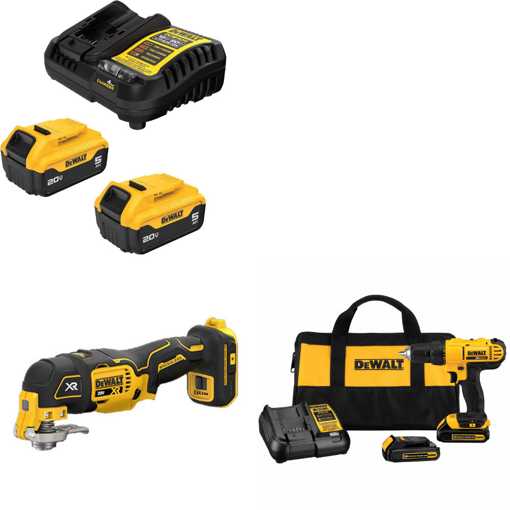 DeWalt DCB205-2C 20V Starter Kit W/ DCS356B 20V Multi-Tool & Drill/Driver Kit