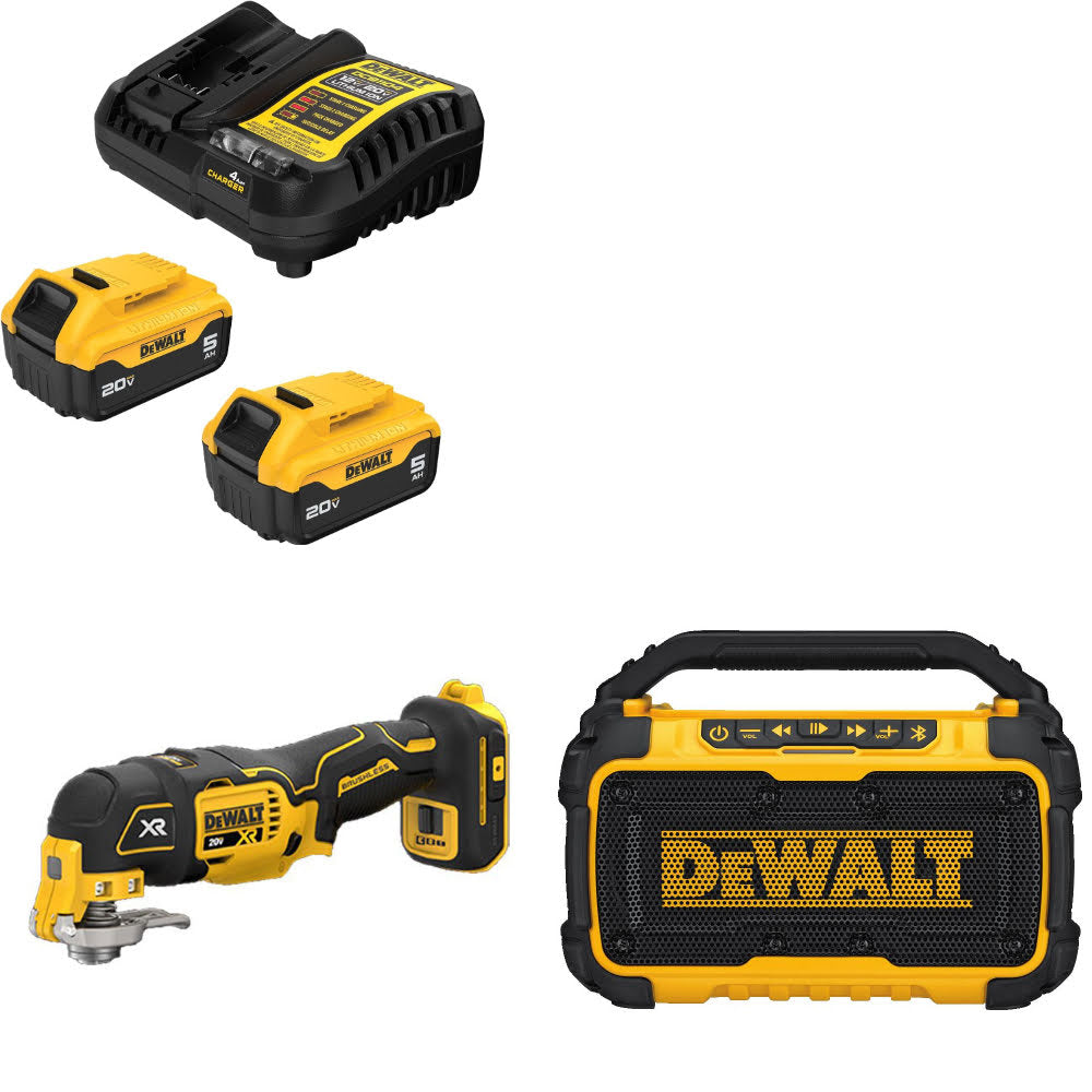 DeWalt DCB205-2C 20V Max Starter Kit W/ DCS356B 20V Multi-Tool & 12V/20V Speaker