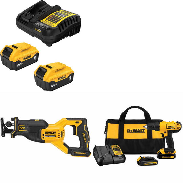 DeWalt DCB205-2C 20V MAX Starter Kit W/ DCS382B 20V Recip Saw & Drill/Driver Kit