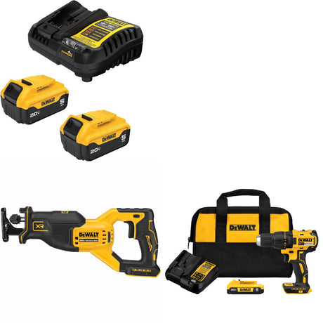 DeWalt DCB205-2C 20V MAX Starter Kit W/ DCS382B 20V Recip Saw & Drill/Driver Kit