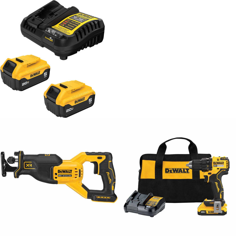 DeWalt DCB205-2C 20V MAX Starter Kit W/ DCS382B 20V Recip Saw & Drill/Driver Kit