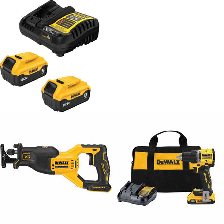 DeWalt DCB205-2C 20V MAX Starter Kit W/ DCS382B 20V Recip Saw & Drill/Driver Kit