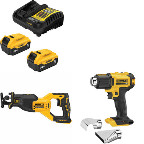 DeWalt DCB205-2C 20V MAX Starter Kit W/ DCS382B 20V Recip Saw & Heat Gun, Bare