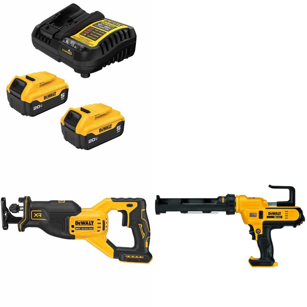 DeWalt DCB205-2C Battery Kit W/ FREE DCS382B Recip Saw and FREE DCE560B Caulk Gun