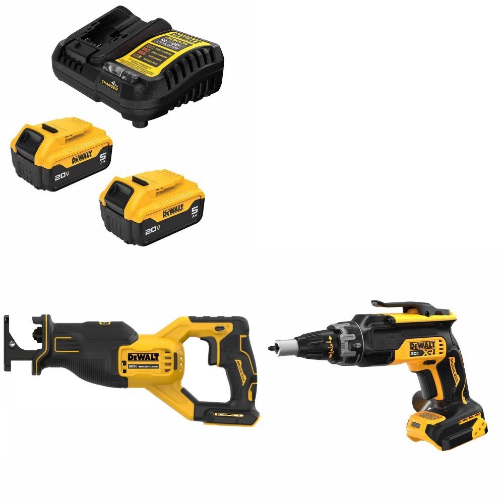 DeWalt DCB205-2C Battery Kit W/ FREE DCS382B Recip Saw and FREE DCF630B Screwgun