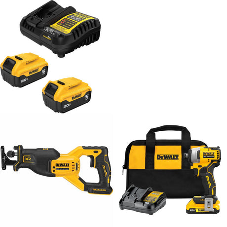 DeWalt DCB205-2C 20V MAX Starter Kit W/ DCS382B Recip Saw & Impact Driver Kit