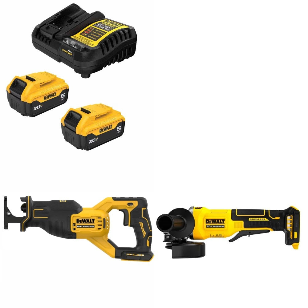 DeWalt DCB205-2C Battery Kit W/ FREE DCS382B Recip Saw and FREE DCG408B Grinder