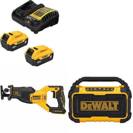 DeWalt DCB205-2C 20V MAX Starter Kit W/ DCS382B 20V Recip Saw & 12V/20V Speaker