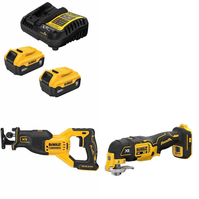 DeWalt DCB205-2C Battery Kit W/ FREE DCS382B Recip Saw and FREE DCS356B Multi-Tool