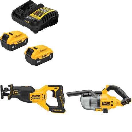 DeWalt DCB205-2C 20V MAX Starter Kit W/ DCS382B 20V Recip Saw & 20V Vacuum, Bare