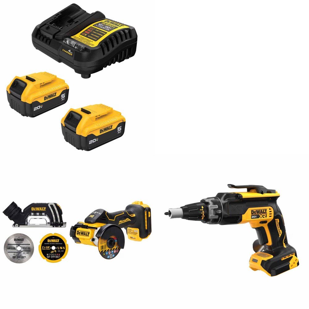 DeWalt DCB205-2C 20V Battery Kit W/ FREE DCS438B 3 in. Cut-Off Tool and FREE DCF630B Drywall Screwgun