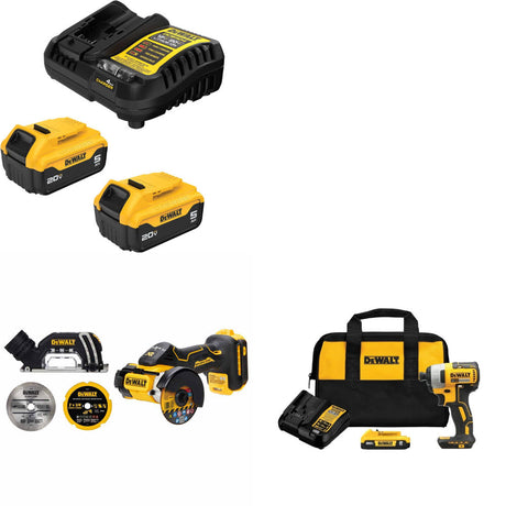 DeWalt DCB205-2C 20V Starter Kit W/ DCS438B 20V Cut-Off Tool & Impact Driver Kit