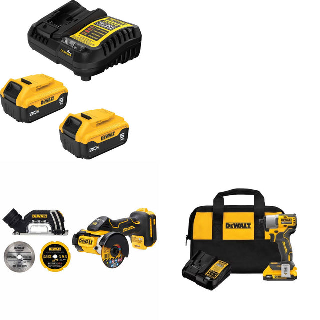 DeWalt DCB205-2C 20V Starter Kit W/ DCS438B 20V Cut-Off Tool & Impact Driver Kit