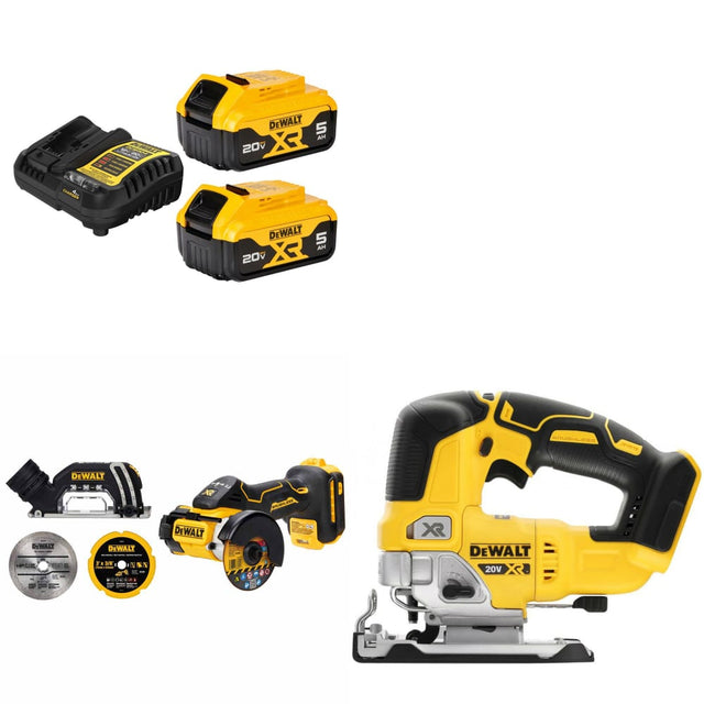 DeWalt DCB205-2C 20V 5Ah Starter Kit W/ FREE DCS438B 20V Cut-Off Tool & Jig Saw