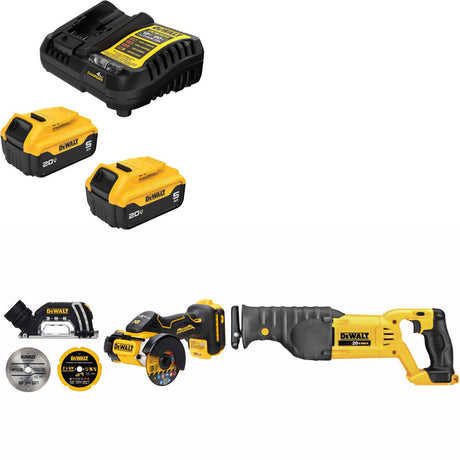 DeWalt DCB205-2C 20V Starter Kit W/ FREE DCS438B 20V Cut-Off Tool & Recip Saw