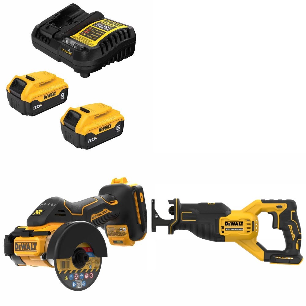 DeWalt DCB205-2C Battery Kit W/ FREE DCS438B Cut-Off Tool and DCS382B Saw