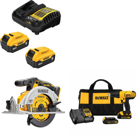 DeWalt DCB205-2C 20V MAX Starter Kit W/ DCS565B 20V Circ Saw & Drill/Driver Kit