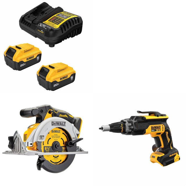 DeWalt DCB205-2C 5Ah Battery Kit W/ FREE DCS565B 6-1/2" Saw and FREE DCF630B Screwgun