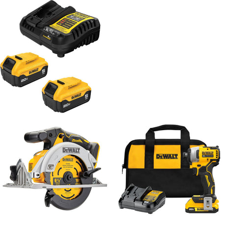 DeWalt DCB205-2C 20V MAX Starter Kit W/ DCS565B 20V Circ Saw & Impact Driver Kit