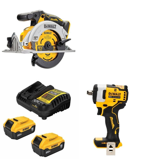 DeWalt DCB205-2C 5Ah Battery Kit W/ FREE Saw and FREE Impact Wrench
