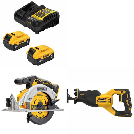 DeWalt DCB205-2C Battery Kit W/ FREE DCS565B Circular Saw and FREE DCS382B Recip Saw