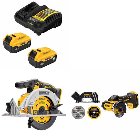 DeWalt DCB205-2C 5Ah Battery Kit W/ FREE DCS565B 6-1/2" Saw and FREE DCS438B 3" Cut-Off