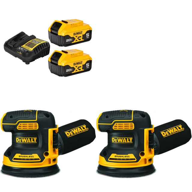 DeWalt DCB205-2C 20V MAX XR 5Ah Starter Kit W/ FREE DCW210B 20V MAX Sander-2Pk