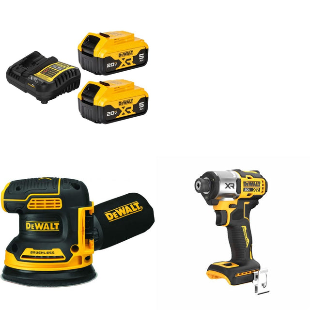 DeWalt DCB205-2C 20V MAX Starter Kit W/ FREE DCW210B 20V Sander & Impact Driver