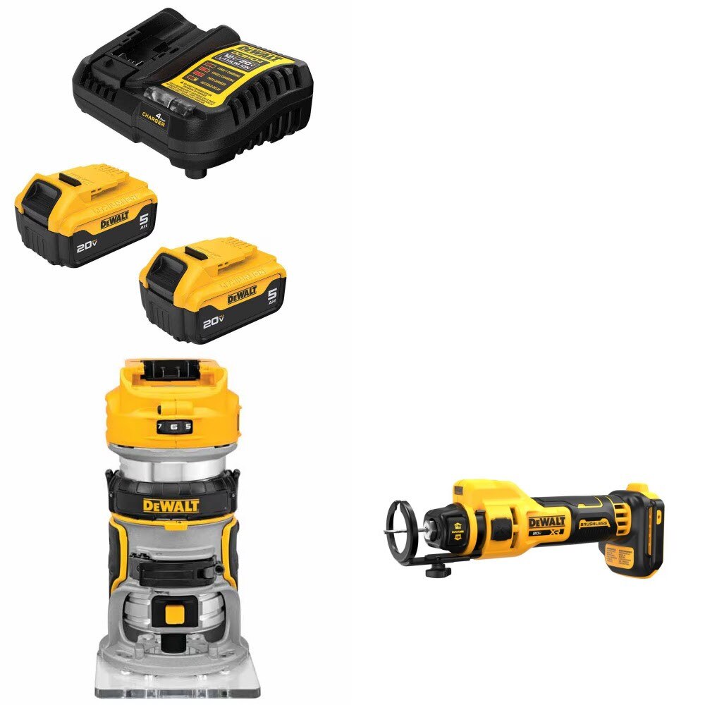 DeWalt DCB205-2C 20V 5Ah Battery Kit W/ FREE DCW600B Router and FREE DCE555B Cut-Out