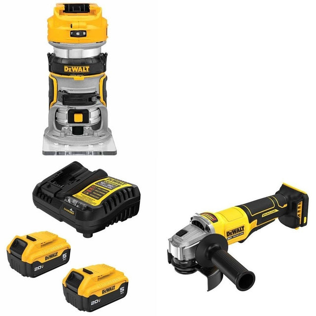 DeWalt DCB205-2C Kit W/ FREE DCW600B Router and FREE DCG408B Grinder